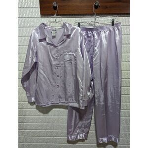 National Women's Cotton Lined Lavender Silky Polyester 2 Piece Pajamas Large